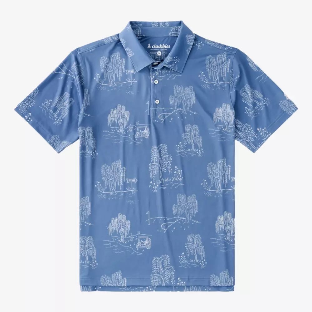 Chubbies Mens XXL The 19th Hole Performance Polo Blue Willow Tree Golf Shirt NEW